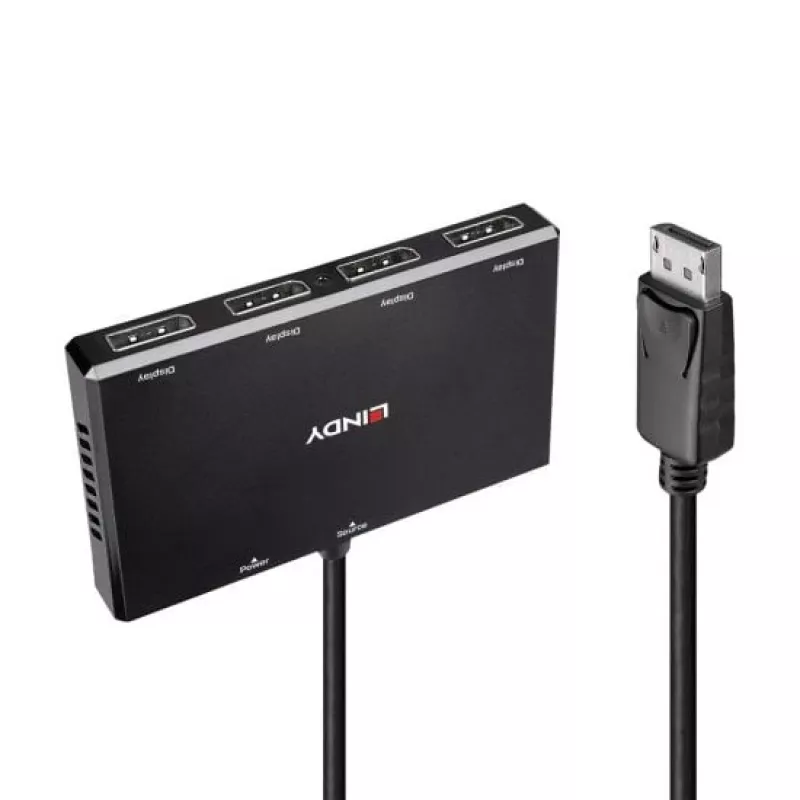 Lindy 4-pordiline DisplayPort 1.2 MST jaotur, DisplayPort, DisplayPort, 1920 x 1080 (HD 1080), 3840 x 2160, Must, Akrüülnitriilbutadieenstüreen (ABS), CE, UKCA, FCC, RoHS ja REACH