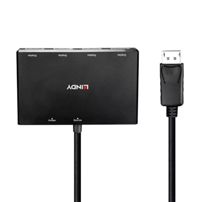Lindy 4-pordiline DisplayPort 1.2 MST jaotur, DisplayPort, DisplayPort, 1920 x 1080 (HD 1080), 3840 x 2160, Must, Akrüülnitriilbutadieenstüreen (ABS), CE, UKCA, FCC, RoHS ja REACH