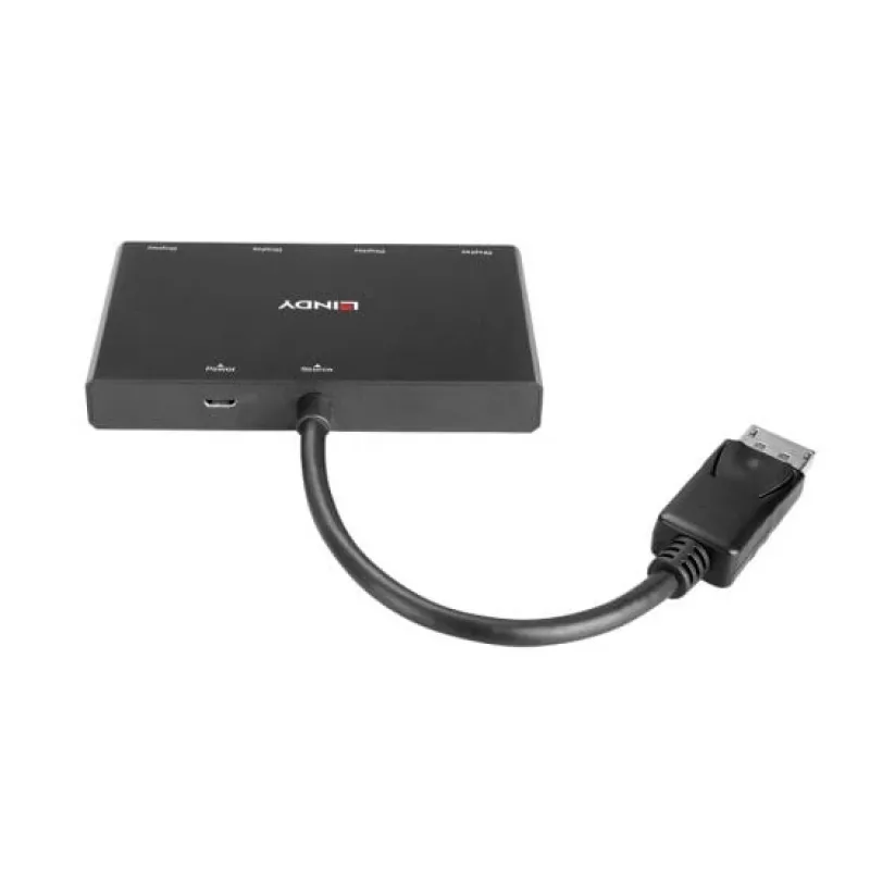 Lindy 4-pordiline DisplayPort 1.2 MST jaotur, DisplayPort, DisplayPort, 1920 x 1080 (HD 1080), 3840 x 2160, Must, Akrüülnitriilbutadieenstüreen (ABS), CE, UKCA, FCC, RoHS ja REACH