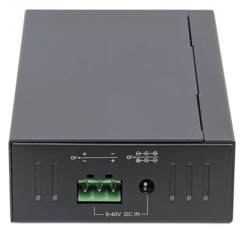 Manhattan USB-A 7-pordiline tööstuslik jaotur, 7x USB-A porti, 5 Gbps (USB 3.2 Gen1 ehk USB 3.0), 20 kV ESD kaitse, vahelduvvool, siini ja klemmiploki toitevalikud, DIN-liist, seinale kinnitatav, metallkorpus, kruviluku turvalisus