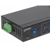 Manhattan USB-A 7-pordiline tööstuslik jaotur, 7x USB-A porti, 5 Gbps (USB 3.2 Gen1 ehk USB 3.0), 20 kV ESD kaitse, vahelduvvool, siini ja klemmiploki toitevalikud, DIN-liist, seinale kinnitatav, metallkorpus, kruviluku turvalisus