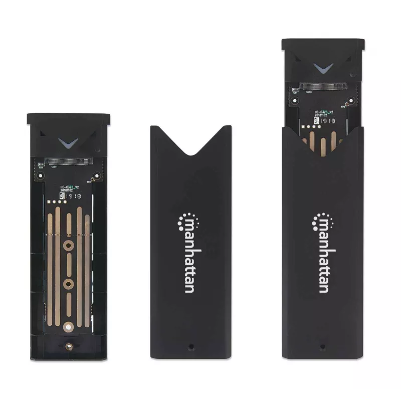 Manhattan M.2 NVMe SSD-korpus, USB-C emane ühendus, 10 Gbps (USB 3.2 Gen2 ehk USB 3.1), UASP-ühilduv, SuperSpeed+ USB, alumiinium, must, kolmeaastane garantii