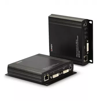 Lindy 140m Cat.6 DVI-D, USB, Audio ja RS-232 KVM-pikendaja, Saatja ja vastuvõtja, Juhtmega, 140 m, Cat6, 60 Hz, Must