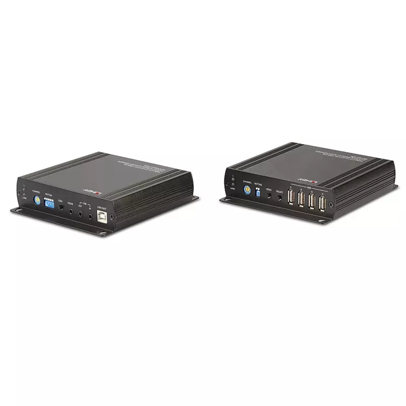 Lindy 140m Cat.6 DVI-D, USB, Audio ja RS-232 KVM-pikendaja, Saatja ja vastuvõtja, Juhtmega, 140 m, Cat6, 60 Hz, Must