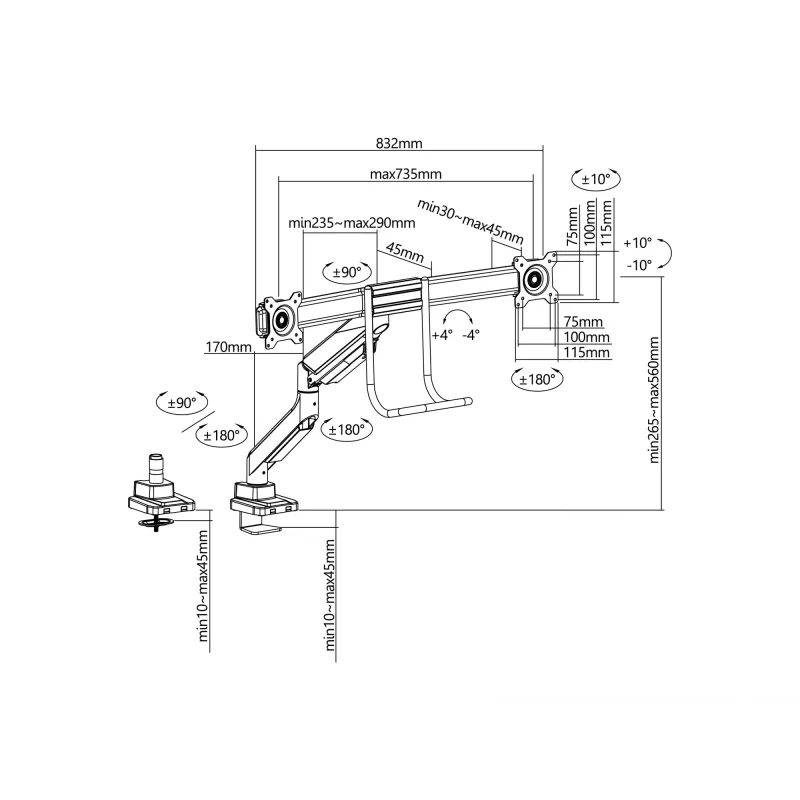 Equip 17–32-tolline kahe monitori lauakinnitusklamber