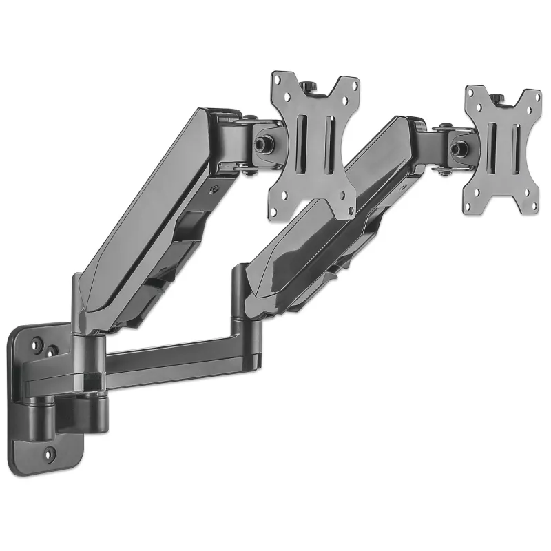 Manhattan Dual Wall Mount for TV & Monitors (Full Motion Gas Spring), For screens 17 inch to 32 inch, VESA Ühilduvus: 75x75mm and 100x100mm - check the dimensions of the four mounting holes on back of screen to ensure it fits, Max 8kg each, Must, Bracket