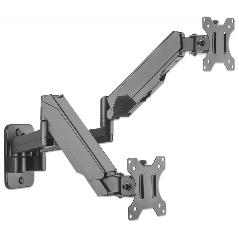 Manhattan Dual Wall Mount for TV & Monitors (Full Motion Gas Spring), For screens 17 inch to 32 inch, VESA Ühilduvus: 75x75mm and 100x100mm - check the dimensions of the four mounting holes on back of screen to ensure it fits, Max 8kg each, Must, Bracket