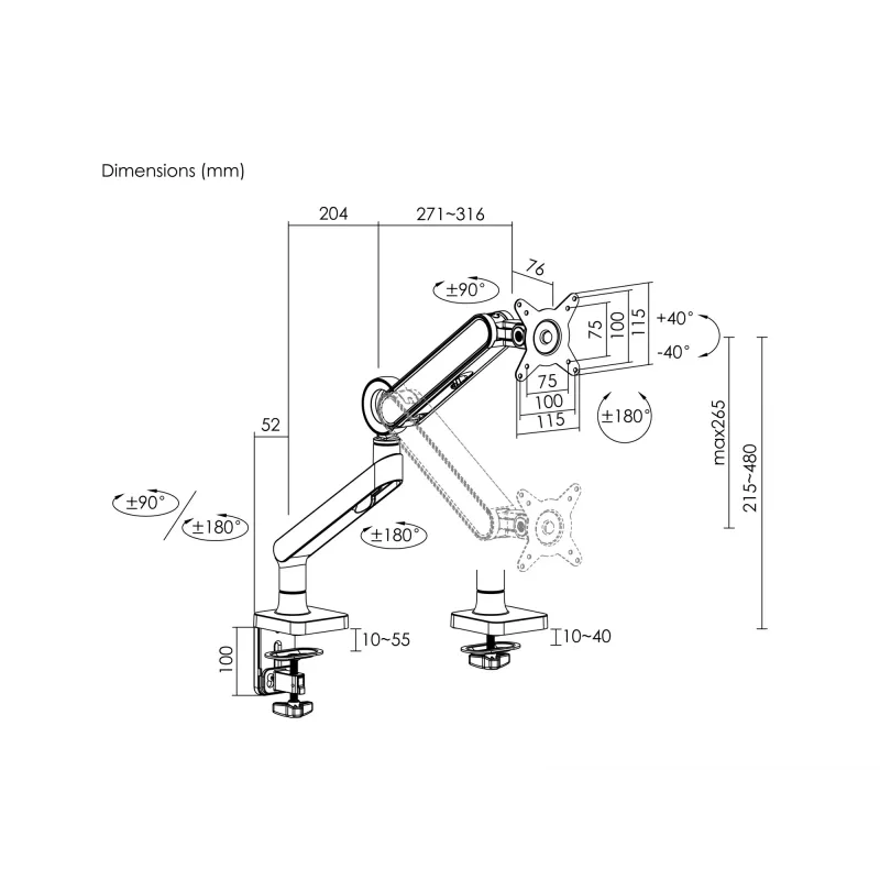 Equip 17–35-tolline Premium Monitori Lauakinnitusklamber, Must