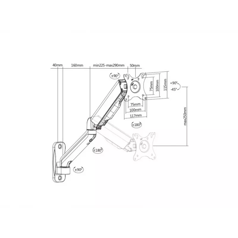 Equip 17-tolline kuni 32-tolline ühe monitori seinakinnitusklamber, käe pikkus: 564 mm