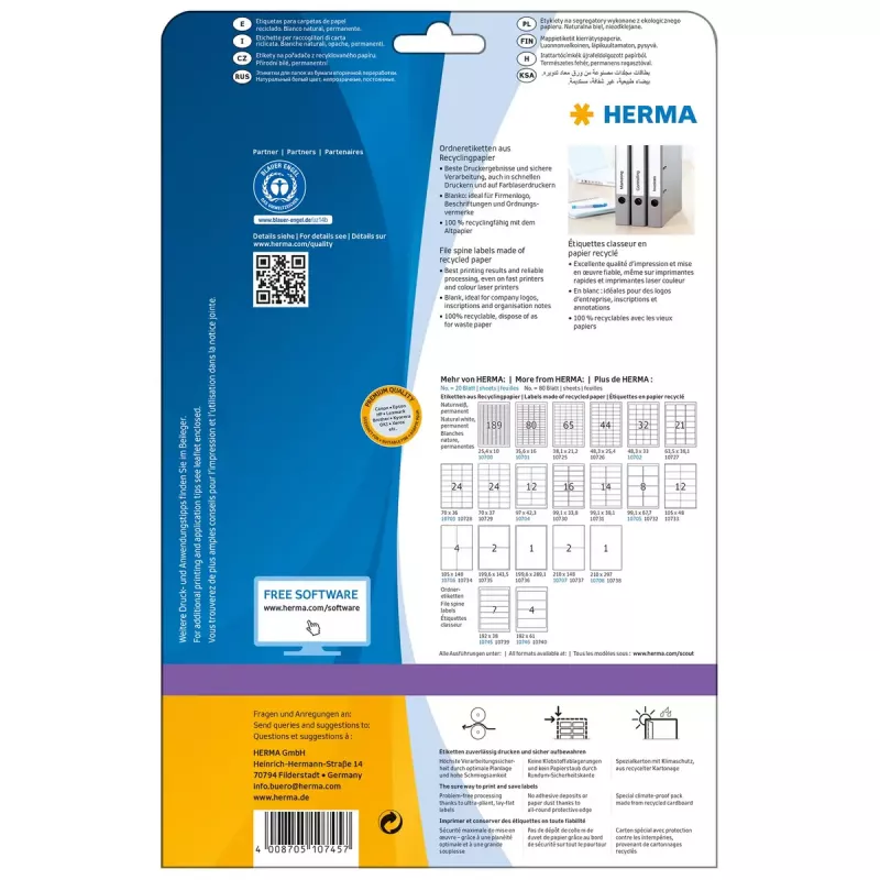 Isekleepuv printerisilt HERMA 10745 Valge 19,2x3,8 cm 140 silti