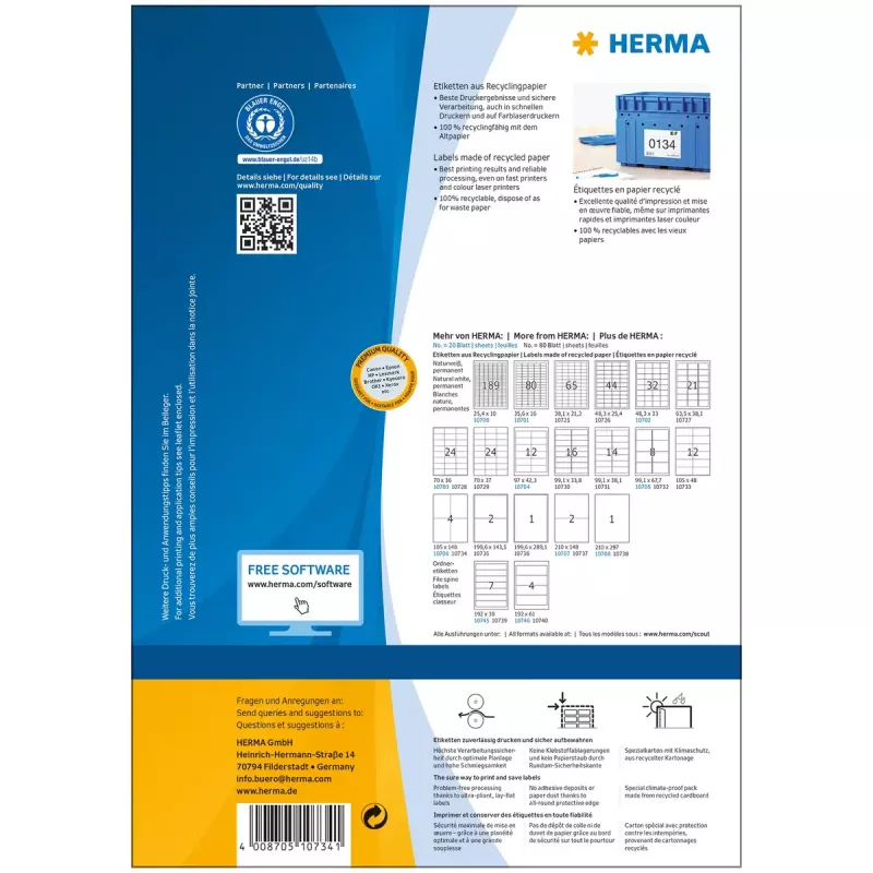 Isekleepuv printerisilt HERMA 10734 valge 10,5x14,8 cm 320 silti