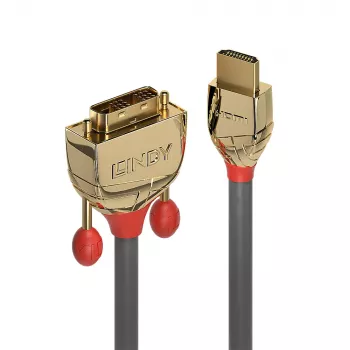Lindy 5m HDMI-DVI-D kaabel, Gold Line, 5 m, HDMI tüüp A (standardne), DVI-D, isane, isane, kuldne, hall