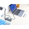 Manhattan USB-C dokk/jaotur kaardilugejaga, pordid (x7): Ethernet, HDMI, USB-A (x3) ja USB-C (x2), Power Delivery (PD) 100 W – vajab välist USB-C laadijat (ei ole kaasas). USB-toitega (välist toiteallikat pole vaja), kui PD ei ole kasutusel