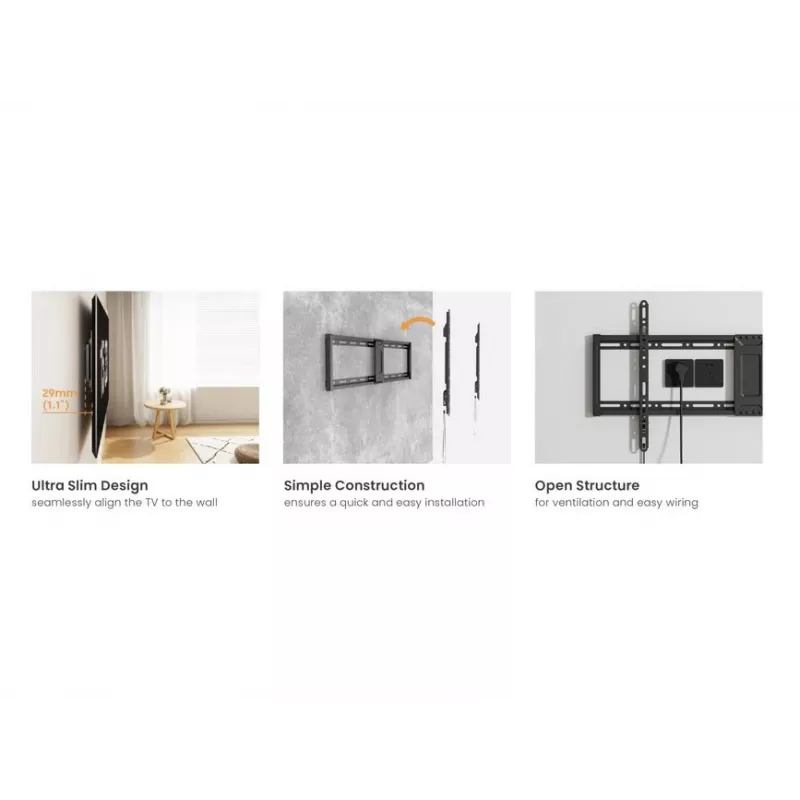 Fikseeritud lame TV seinakinnitusklamber EQUIP 43-tollistele kuni 95-tollistele ekraanidele, VESA 200×200–800×400, maksimaalne koormus 75 kg, must