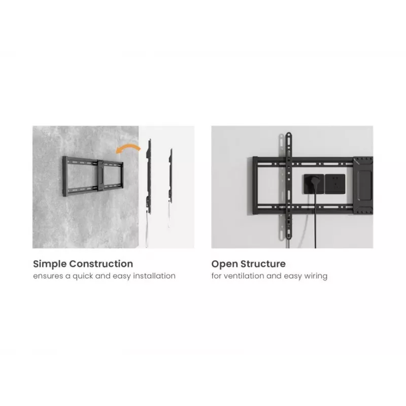 TV seinakinnitusklamber EQUIP 43 tolli–95 tolli Tilt õhuke kuni 75 kg teleritele, VESA 200x200–800x400, kalle 0–8°, 4,2 cm kaugus, must