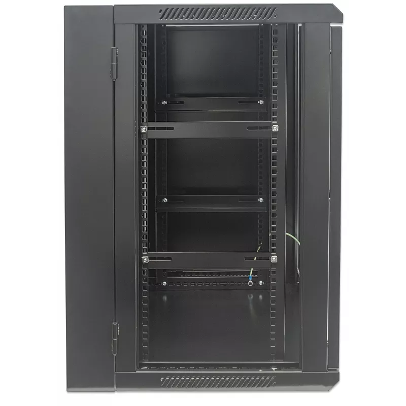 Intellinet 19-tolline seinakapp - seinale kinnitatav (kaheosaline hingedega väljapööratav), 15U, 550 mm sügav, must, kokkupandud, max 30 kg, pöördub välja, et pääseda ligi kapi tagaküljele seinale paigaldatuna, 19-tolline, kasutatav sügavus 425 mm, seinale kinnitamise osad ei kuulu komplekti