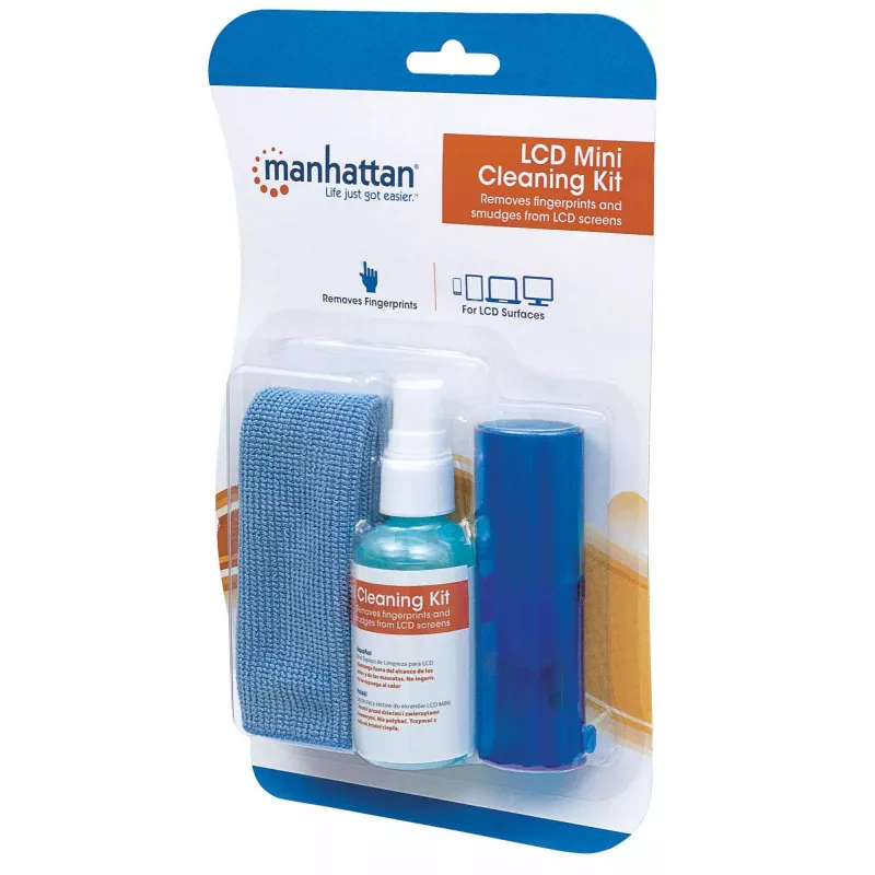 Manhattan LCD-puhastuskomplekt (mini), alkoholivaba, sisaldab puhastuslahust (60 ml), harja ja mikrokiudlappi, Ideaalne kasutamiseks monitoridel/sülearvutitel/klaviatuuridel/jne, Kolmeaastane garantii