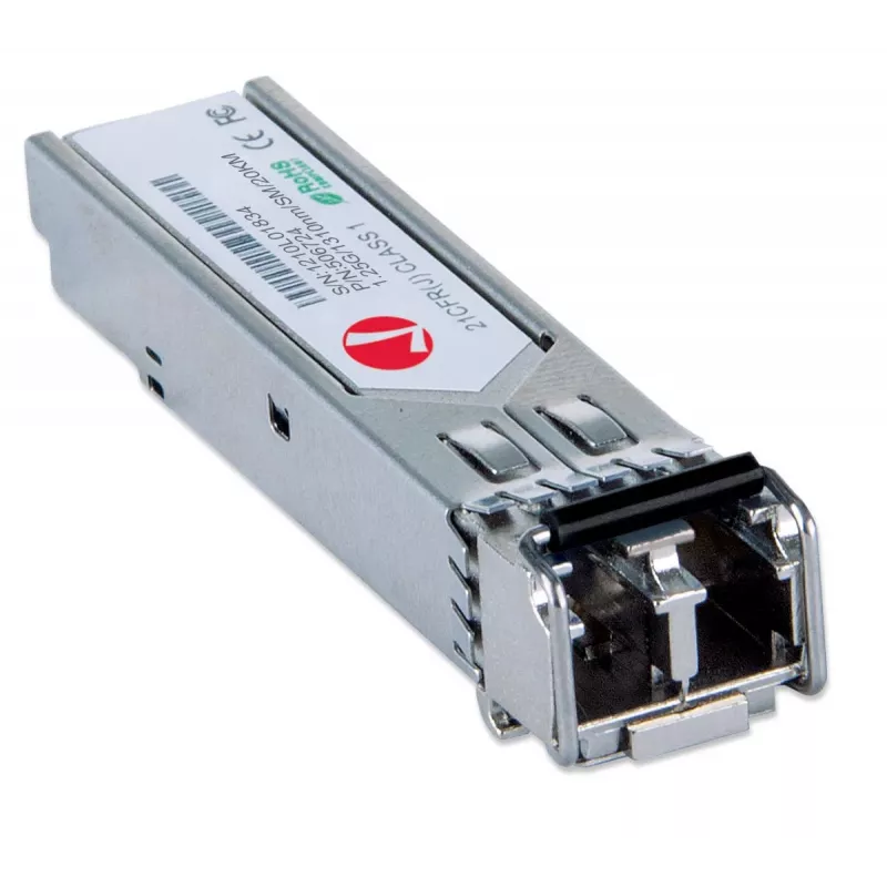 Intellinet transiiver Module Optical, Gigabit Fiber SFP Mini-GBIC, 1000Base-Lx (LC) Single-Mode Port, 20km, Wavelength 1310nm, Ethernet, Fibre, MSA Compliant, Equivalent to Cisco GLC-LH-SM, Three Year Warranty