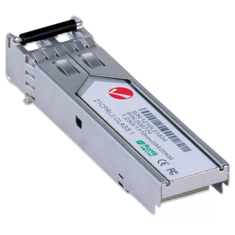 Intellinet transiiver Module Optical, Gigabit Fiber SFP Mini-GBIC, 1000Base-Lx (LC) Single-Mode Port, 20km, Wavelength 1310nm, Ethernet, Fibre, MSA Compliant, Equivalent to Cisco GLC-LH-SM, Three Year Warranty