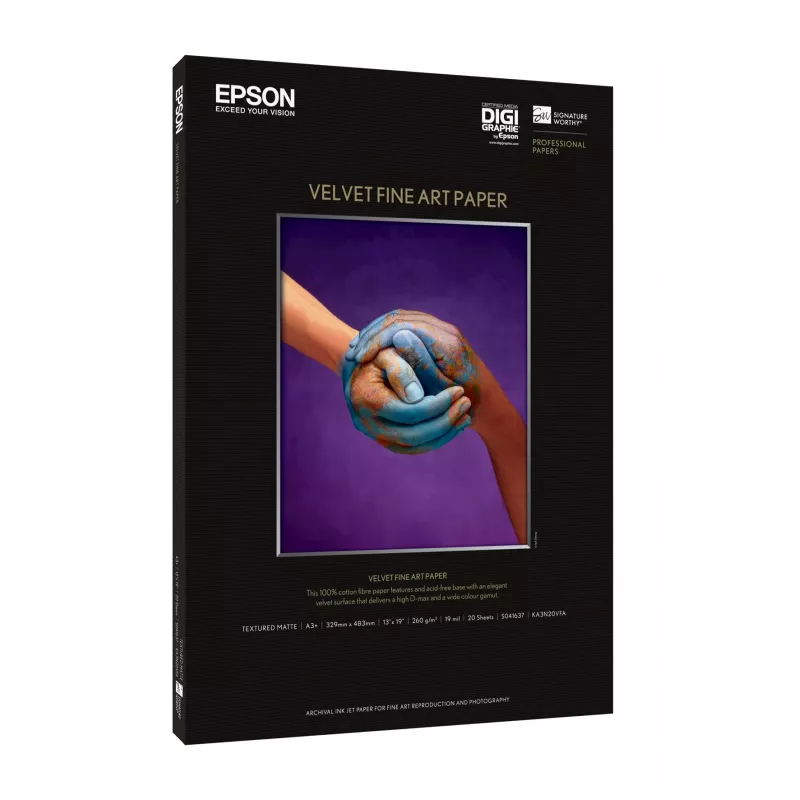Epson Velvet Fine Art Paper, DIN A2, 260g/m², 25 lehte, 42 cm, matt, 480 µm, 260 g/m²