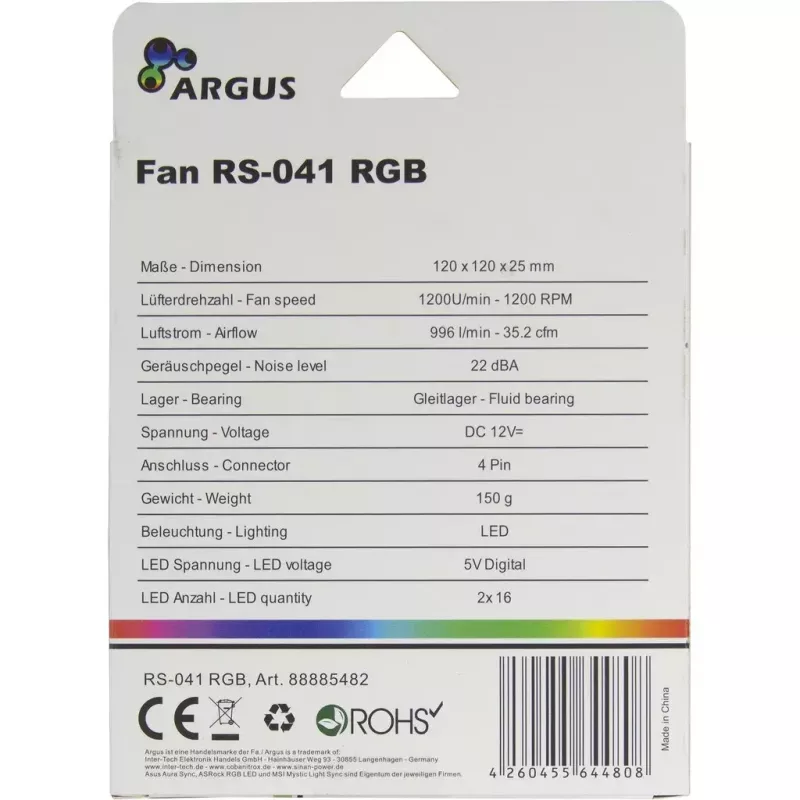 Inter-Tech RS-041 RGB ventilaator 12 cm must