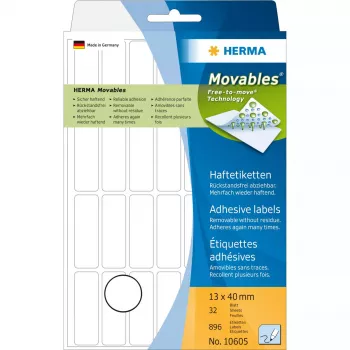 Mitmeotstarbelised sildid HERMA 13x40 mm valged Movables/eemaldatav paber matt 896 tk