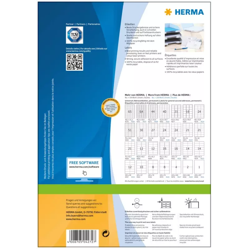 Isekleepuv printerisilt HERMA Labels Premium A4 48,3x25,4 mm