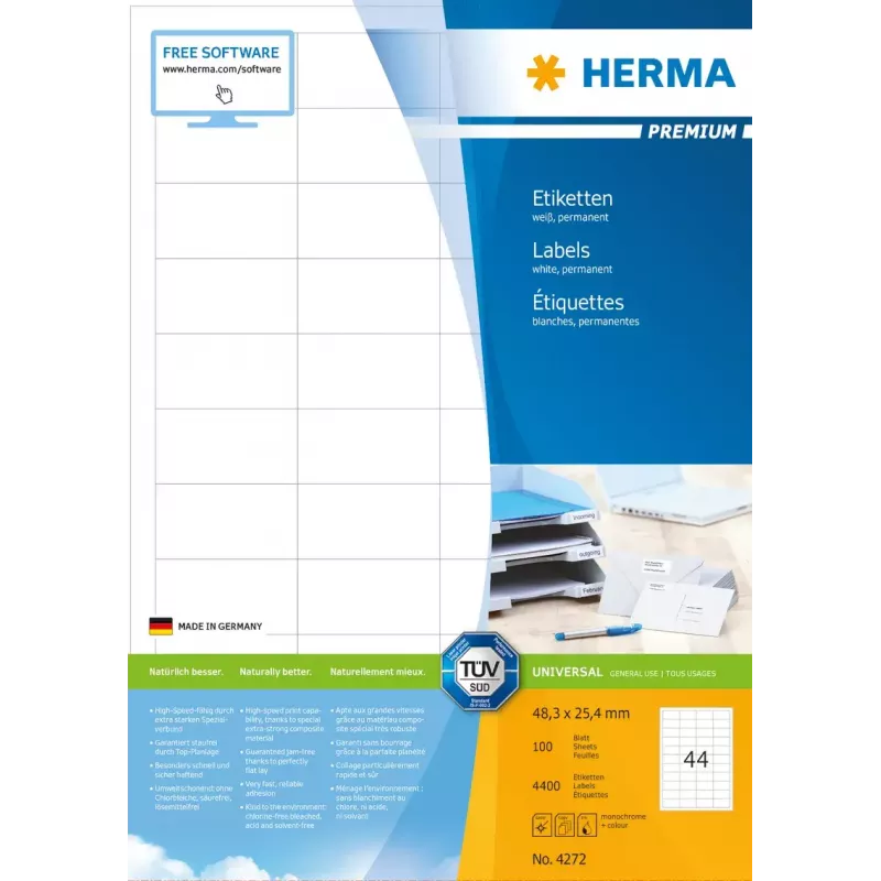 Isekleepuv printerisilt HERMA Labels Premium A4 48,3x25,4 mm