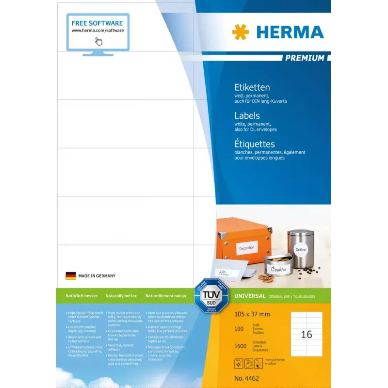 Isekleebitav printerisilt HERMA Labels Premium A4 105x37 mm
