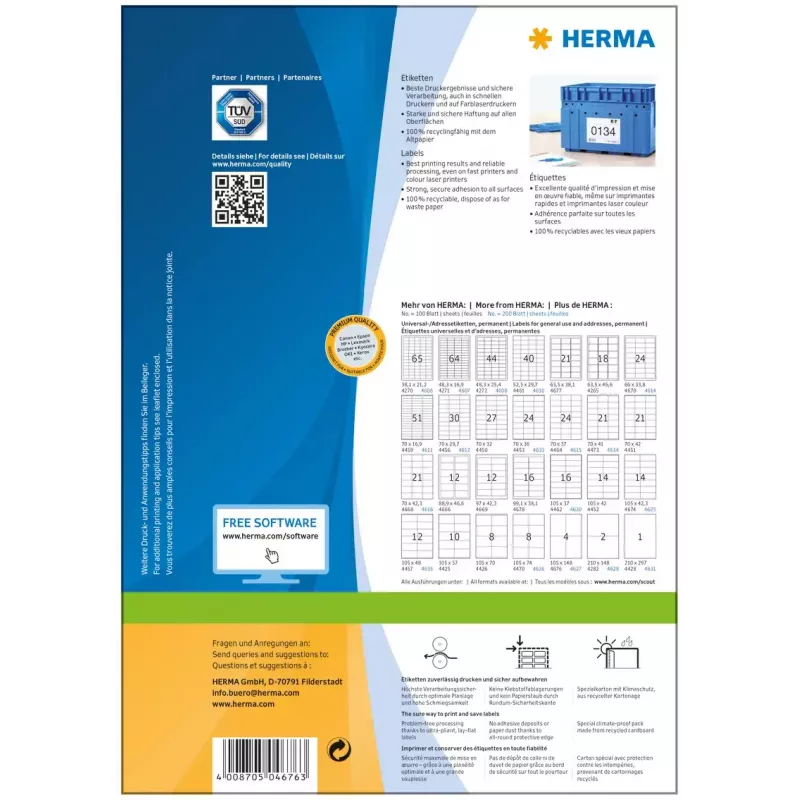 Sildid HERMA Premium A4 105x148 mm valge paber matt 400 tk