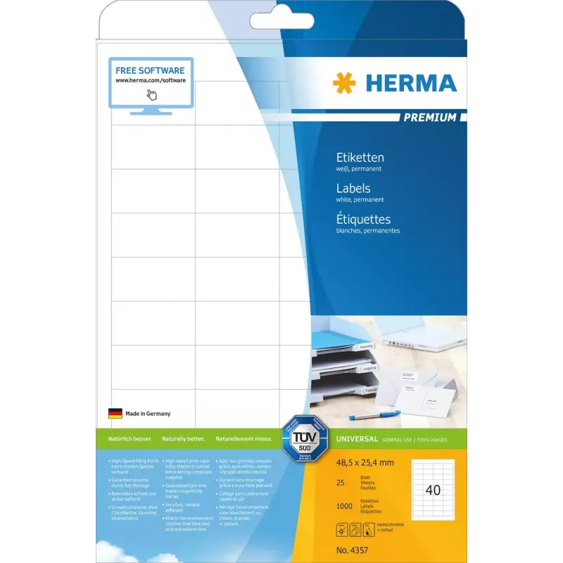 Isekleepuv printerisilt HERMA Labels Premium A4 48,5x25,4 mm