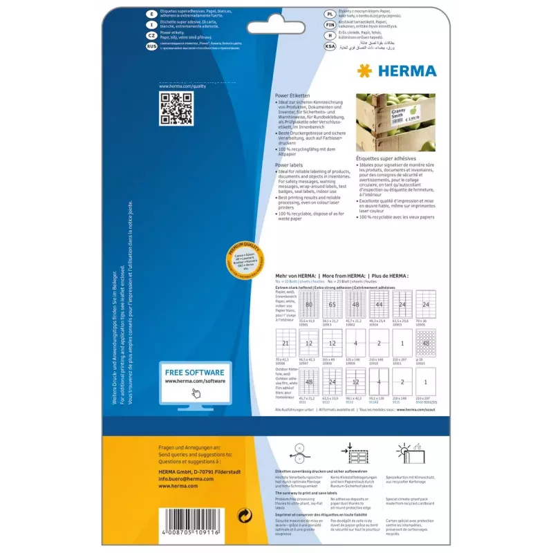 Isekleepuv printerisilt HERMA Labels A4 210x297 mm valge eriti tugev nakkuvus paber matt 25 tk