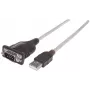Manhattan USB-A jadaadapteri kaabel, 1,8 m, isane-isanele, Serial/RS232/COM/DB9, Prolific PL-2303RA kiip, must/hõbedane kaabel, kolmeaastane garantii