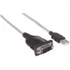 Manhattan USB-A jadaadapteri kaabel, 1,8 m, isane-isanele, Serial/RS232/COM/DB9, Prolific PL-2303RA kiip, must/hõbedane kaabel, kolmeaastane garantii