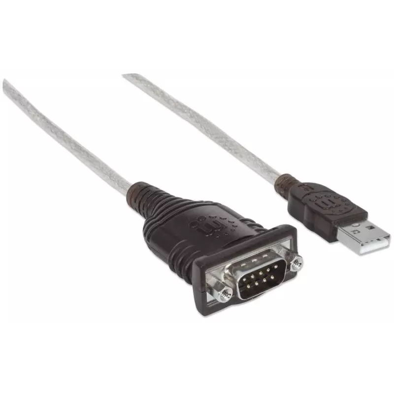 Manhattan USB-A jadaadapteri kaabel, 1,8 m, isane-isanele, Serial/RS232/COM/DB9, Prolific PL-2303RA kiip, must/hõbedane kaabel, kolmeaastane garantii