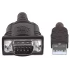 Manhattan USB-A jadaadapteri kaabel, 1,8 m, isane-isanele, Serial/RS232/COM/DB9, Prolific PL-2303RA kiip, must/hõbedane kaabel, kolmeaastane garantii