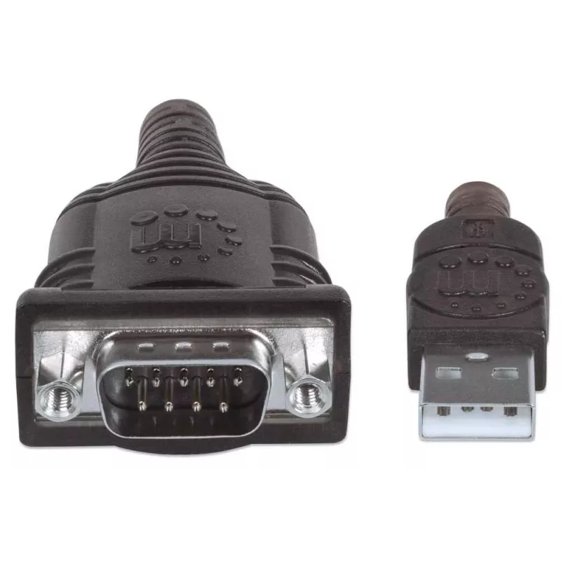 Manhattan USB-A jadaadapteri kaabel, 1,8 m, isane-isanele, Serial/RS232/COM/DB9, Prolific PL-2303RA kiip, must/hõbedane kaabel, kolmeaastane garantii