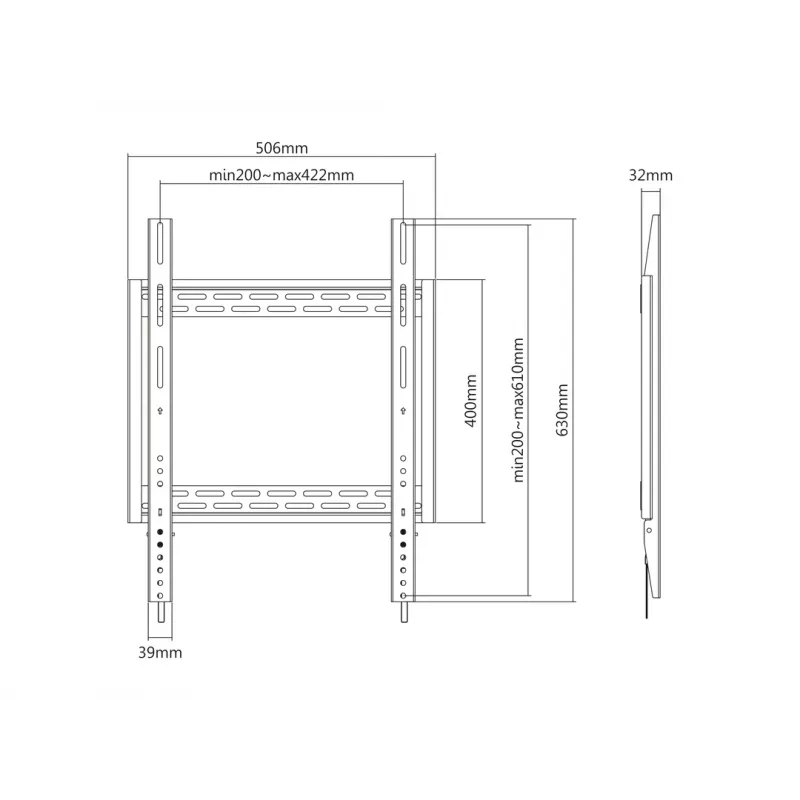 Multibrackets M Universal HD Portrait seinakinnitus 60-tolliste kuni 100-tolliste ekraanide jaoks, VESA 200x200–400x600, koormus 100 kg, must
