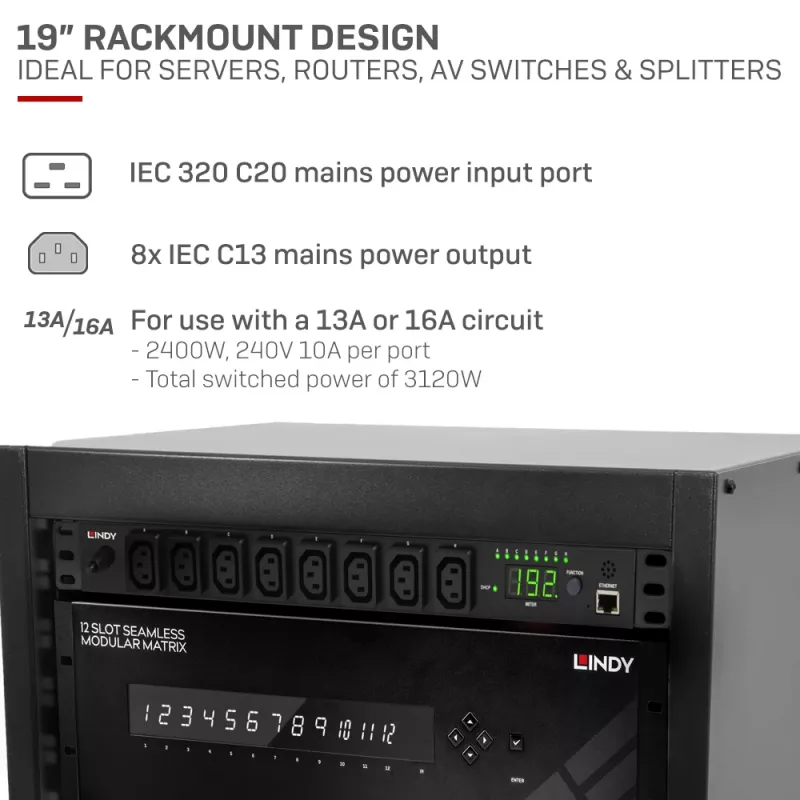 Lindy IPower Switch Classic 8, 220 V, 1,48 kg, 483 x 90 x 43 mm