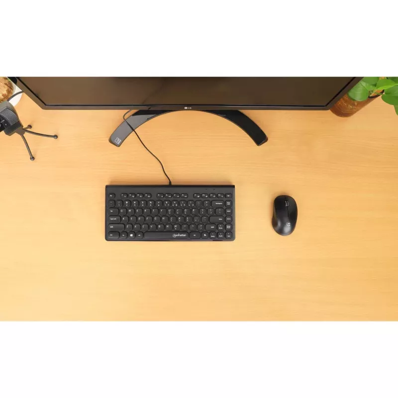 Manhattan õhuke Wired USB Mini klaviatuur, 12 Multimedia/Function Keys, Built-in 1.5 m (5 ft.) USB-A kaabel, Compact, Low-Profile Format, for PC and Laptop, Must