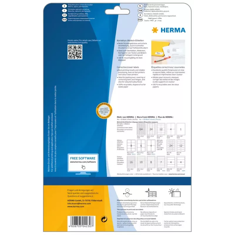 Isekleepuvad sildid HERMA A4 210x297 mm 25 tk