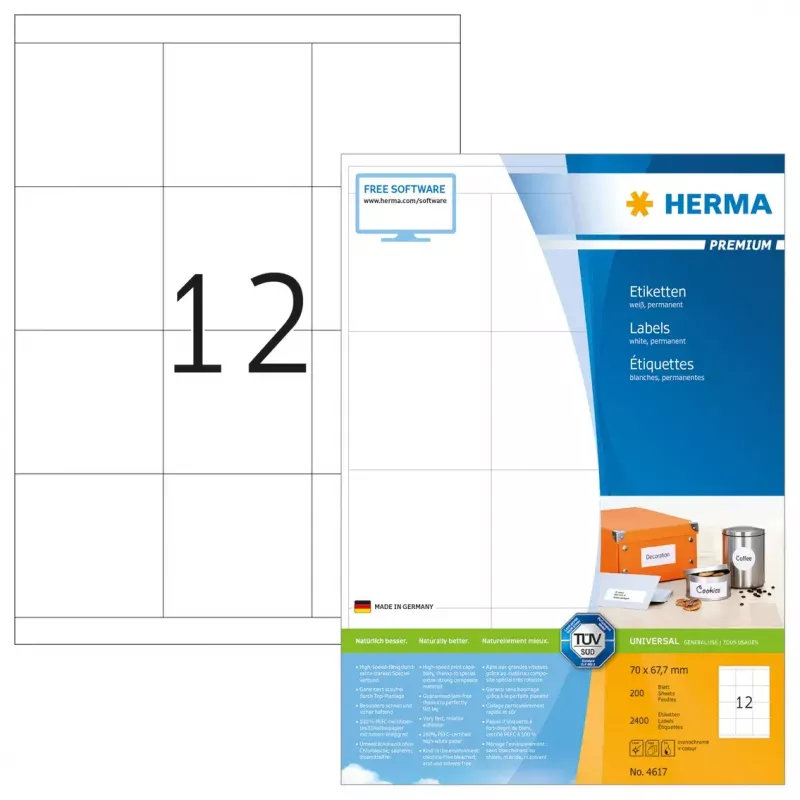 Isekleepuv printerisilt HERMA Labels Premium A4 70x67,7 mm