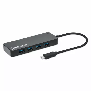 Manhattan USB-C dokk/jaotur, pordid (x7): USB-A (x7), 5 Gbps (USB 3.2 Gen1 ehk USB 3.0), välist toiteallikat pole vaja, universaalne kõigile seadmetele, kaabel 15cm, SuperSpeed USB, must, kolmeaastane garantii