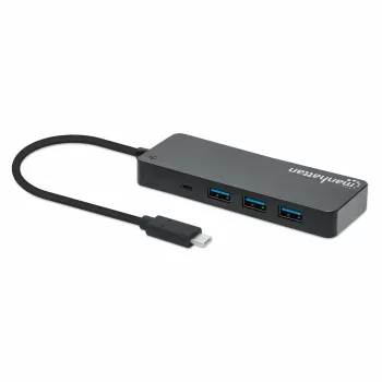 Manhattan USB-C dokk/jaotur, pordid (x7): USB-A (x7), 5 Gbps (USB 3.2 Gen1 ehk USB 3.0), välist toiteallikat pole vaja, universaalne kõigile seadmetele, kaabel 15cm, SuperSpeed USB, must, kolmeaastane garantii