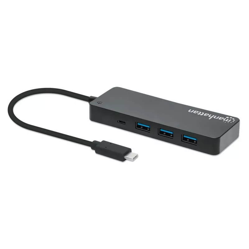 Manhattan USB-C dokk/jaotur, pordid (x7): USB-A (x7), 5 Gbps (USB 3.2 Gen1 ehk USB 3.0), välist toiteallikat pole vaja, universaalne kõigile seadmetele, kaabel 15cm, SuperSpeed USB, must, kolmeaastane garantii