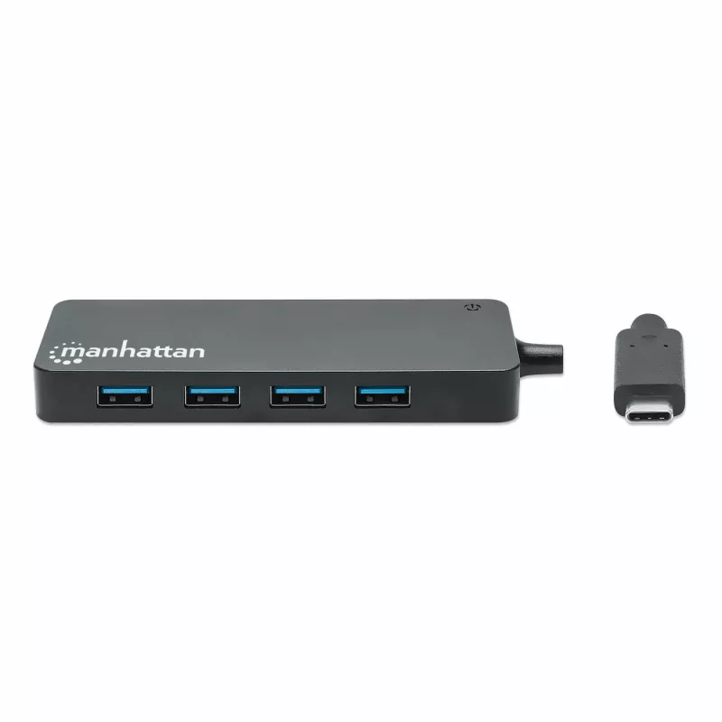 Manhattan USB-C dokk/jaotur, pordid (x7): USB-A (x7), 5 Gbps (USB 3.2 Gen1 ehk USB 3.0), välist toiteallikat pole vaja, universaalne kõigile seadmetele, kaabel 15cm, SuperSpeed USB, must, kolmeaastane garantii