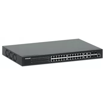 Intellinet 24-pordine Gigabit Ethernet PoE+ veebihaldusega kommutaator 4 Gigabit Combo Base-T/SFP pordiga, IEEE 802.3at/af toitega Etherneti (PoE+/PoE) ühilduv, 370 W, Endspan, 19-tolline riiulipaigaldus