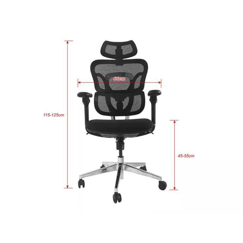 Ergonomic office chair EQUIP 651053 with headrest and armrests, mesh back, padded seat, adjustable height 117–135 cm, width 660 mm, Must