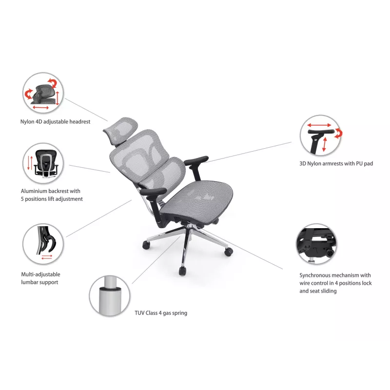 Ergonomic office chair EQUIP 651053 with headrest and armrests, mesh back, padded seat, adjustable height 117–135 cm, width 660 mm, Must