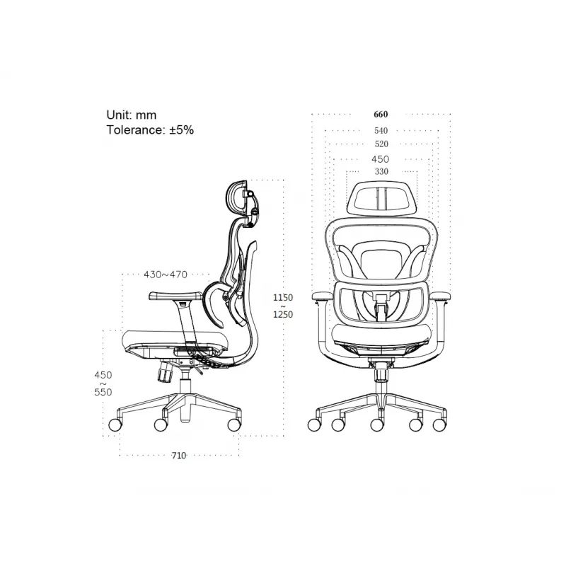 Ergonomic office chair EQUIP 651053 with headrest and armrests, mesh back, padded seat, adjustable height 117–135 cm, width 660 mm, Must